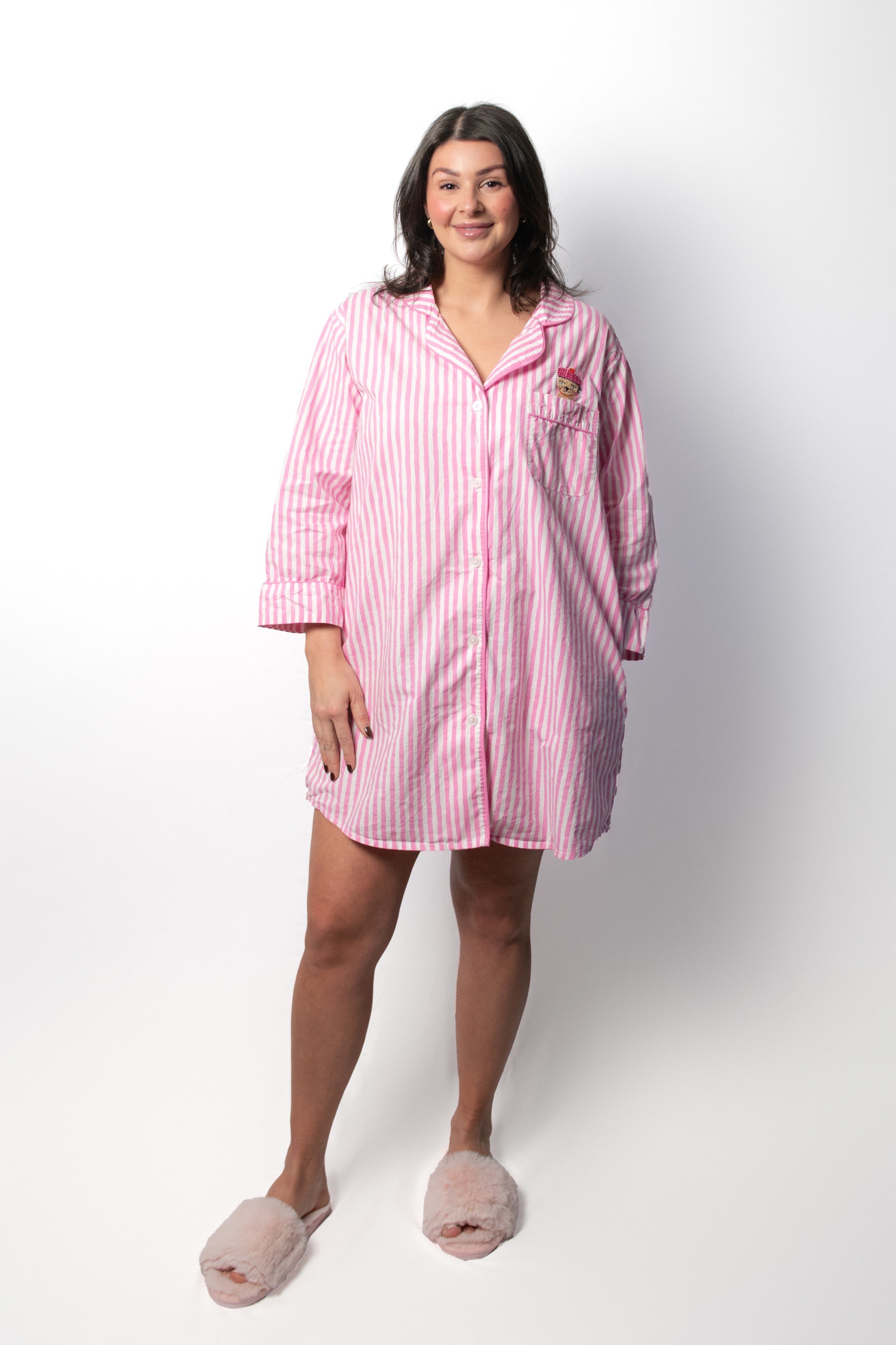 Pink Striped Long Shirt Pajamas