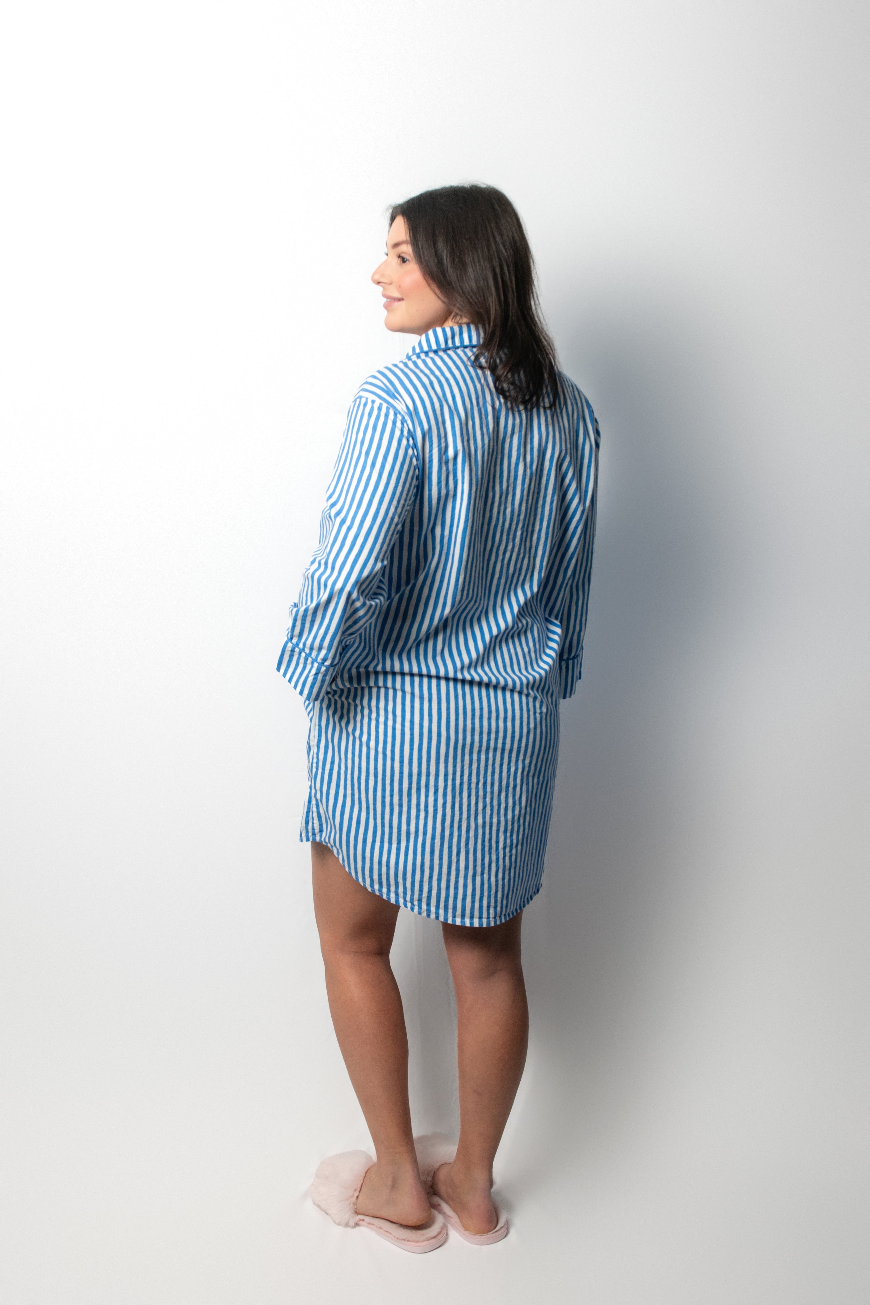 Blue Striped Long Shirt Pajamas