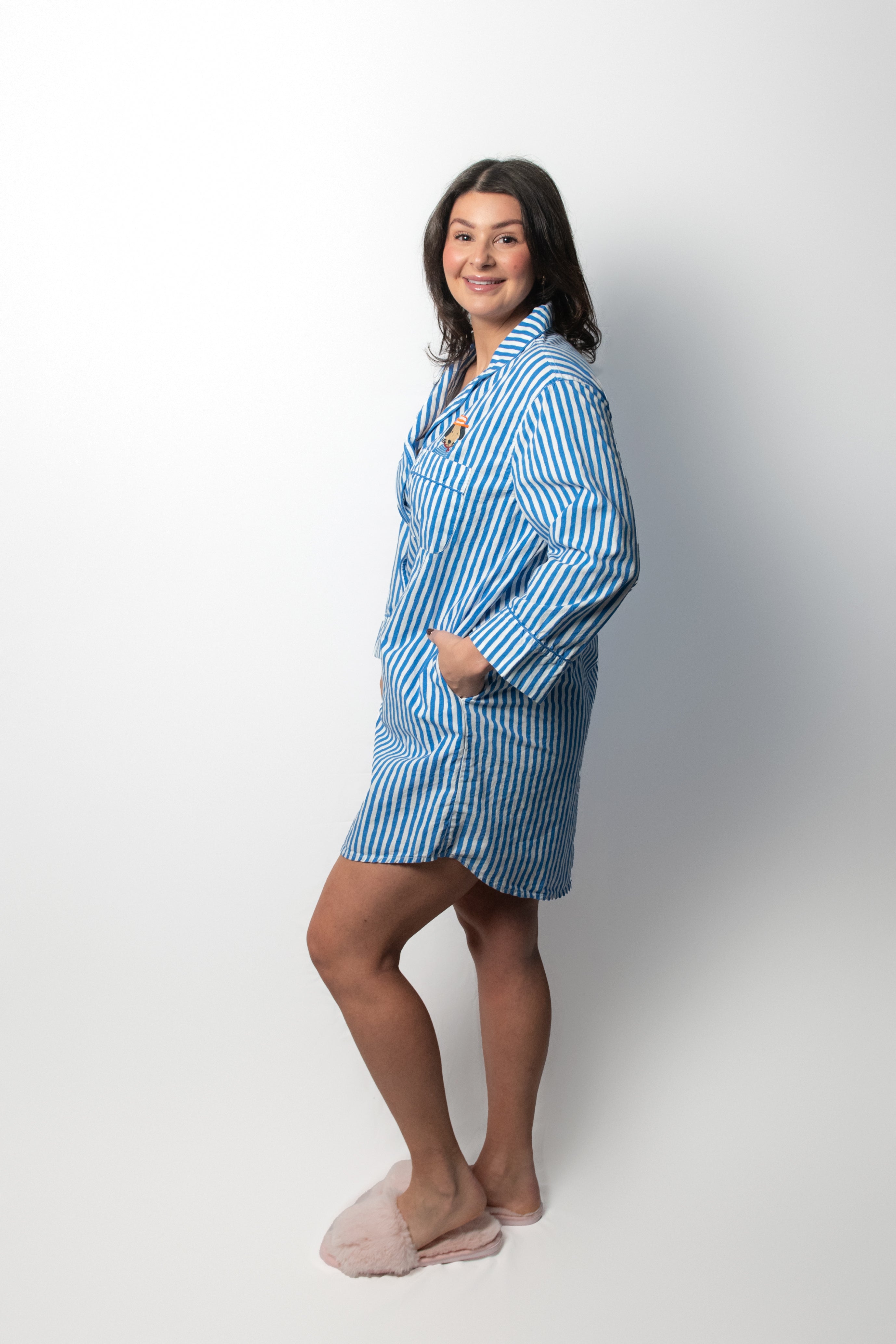 Blue Striped Long Shirt Pajamas