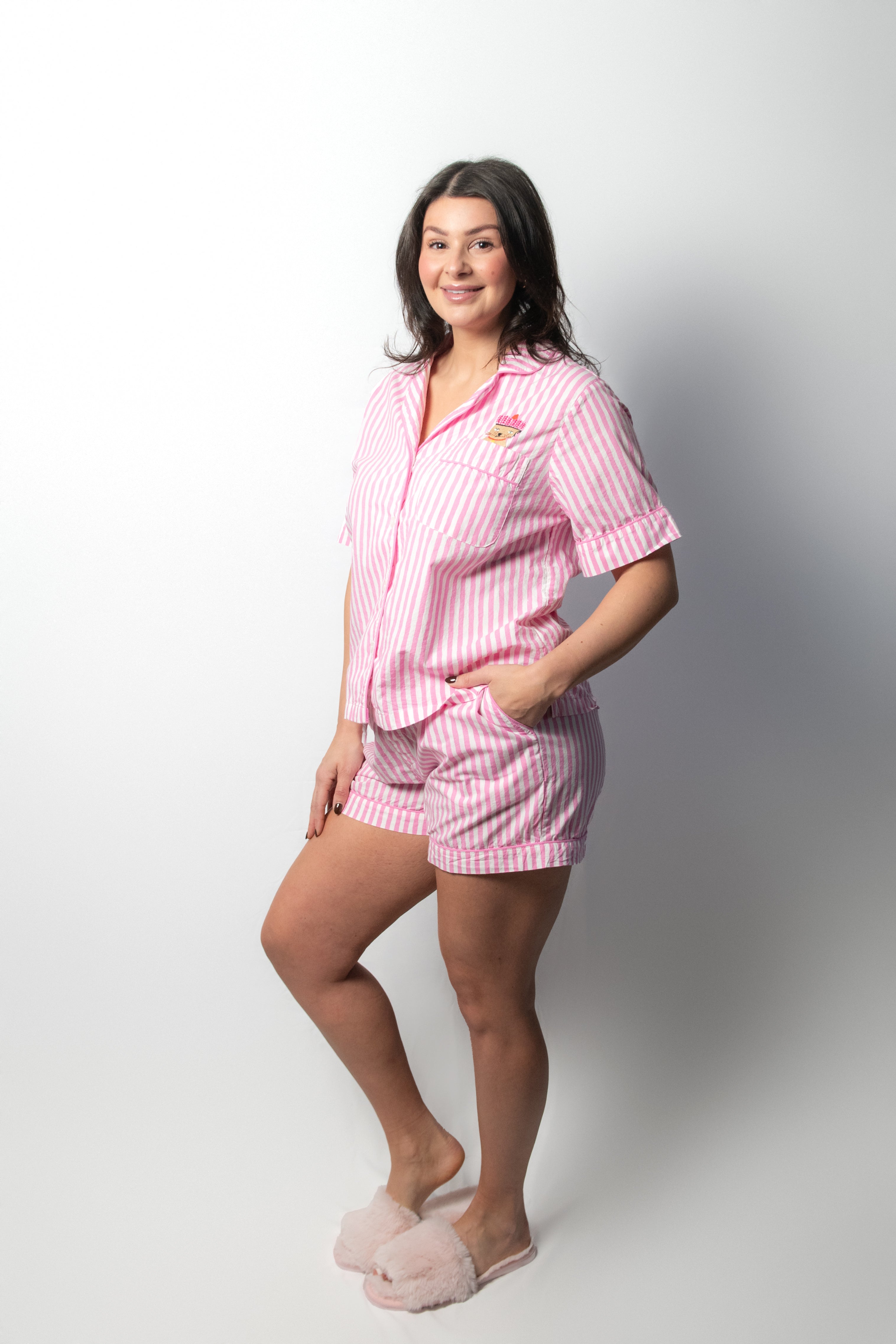 Pink Striped Short Pajama Set