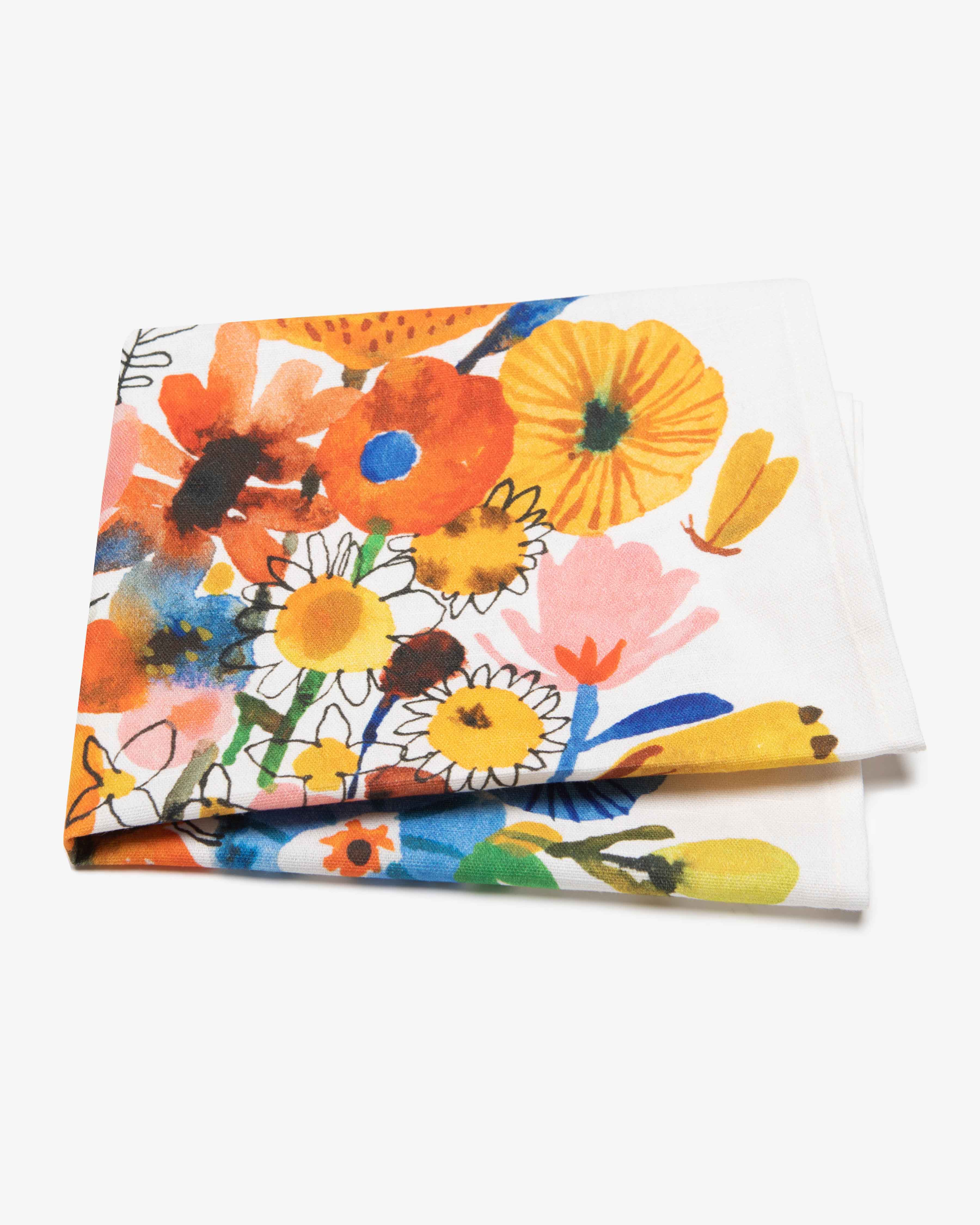 Blue & Orange Bouquet Tea Towel